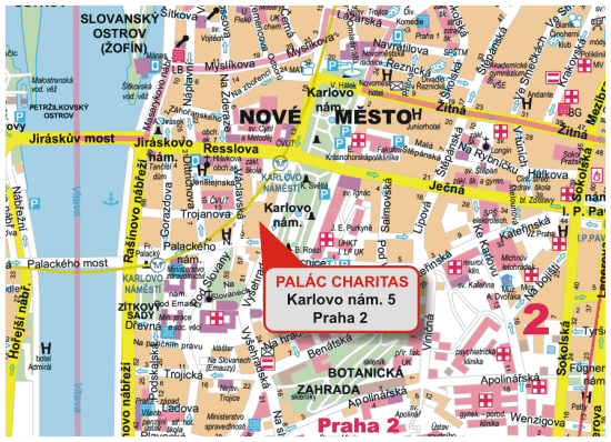 mapa m�sta kon�n� - pal�c Charitas, Karlovo n�m�st� 5, Praha